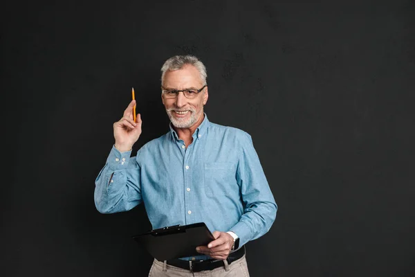 Portrait of successful middle aged man 60s with grey hair and be — Stock Photo, Image