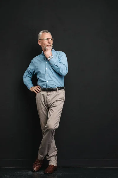 Full length photo of intelligent man 70s with grey hair and bear — Stock Photo, Image