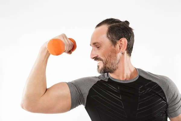 Strong cheerful mature sportsman make exercises — Stock Photo, Image