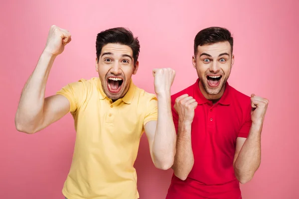 Portret van een enthousiast homo paar vieren van succes — Stockfoto