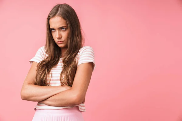 Image closeup of confused young girl frowning and expressing off — Stock Photo, Image