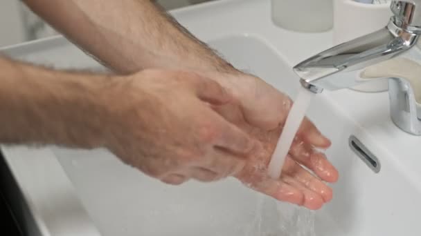 Cropped View Man Washing His Hands Sink Indoors Bathroom — Stock Video