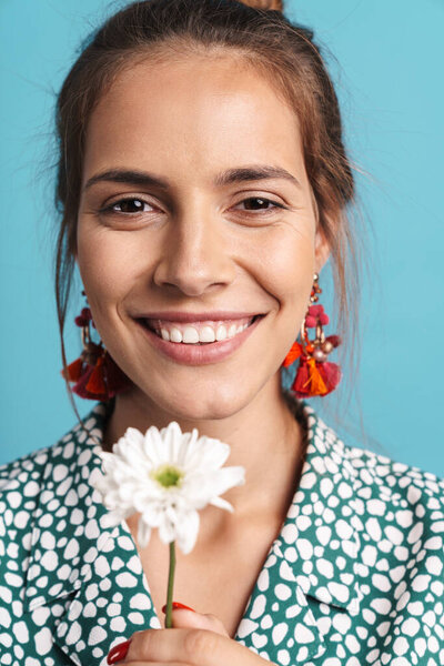 Close up portrait of a lovely young woman wearing shirt — Stock Photo, Image