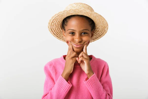 Obraz zabawnej african amerykańskiej dziewczyny co uśmiech palcami — Zdjęcie stockowe