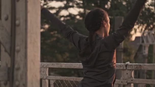 Vue Arrière Femme Afro Américaine Tenue Sport Faisant Des Exercices — Video