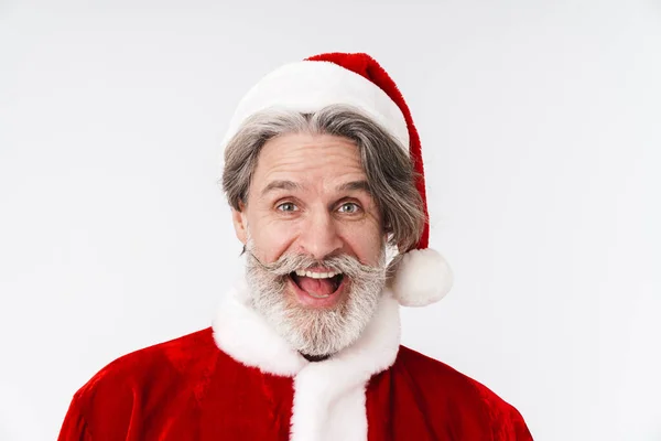 Image of gray-haired Santa Claus old man in red costume smiling — 스톡 사진