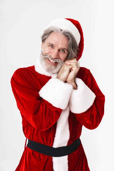 Image de beau père Noël aux cheveux gris vieil homme en costume rouge s — Photo