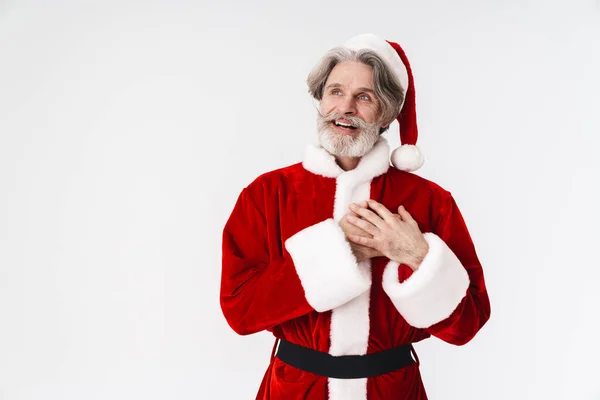 Bild eines Weihnachtsmannes, der mit den Händen nach oben schaut — Stockfoto