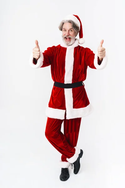 Image pleine longueur du Père Noël homme en costume rouge montrant le thum — Photo