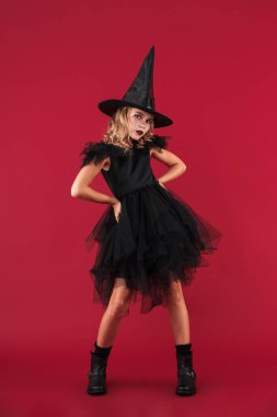 Cadılar Bayramı kostümlü küçük cadı kız.