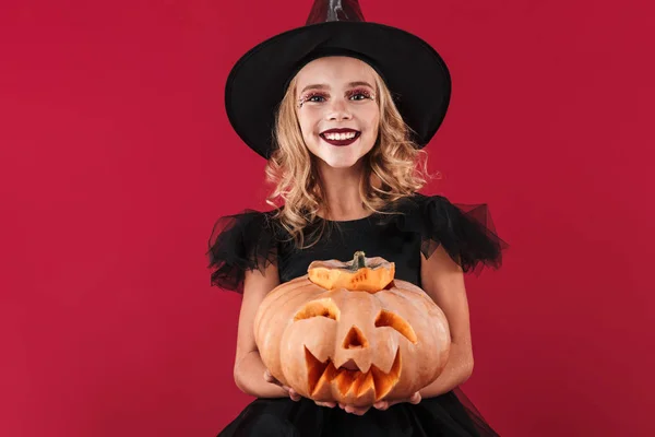 Bambina strega in costume di carnevale di Halloween — Foto Stock