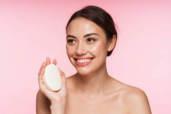 Beauty portrait of a beautiful young topless brunette woman — Stock Photo, Image