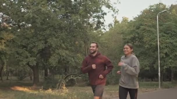 Joyeux Jeune Couple Joyeux Courir Profiter Moment Ensemble Dans Parc — Video