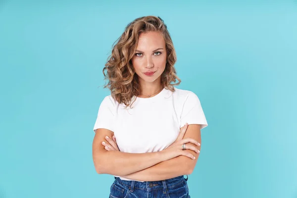 Attractive lovely young girl wearing casual clothing standing — Stock Photo, Image