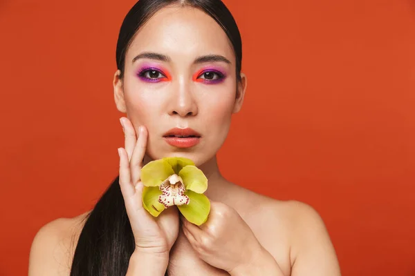 Beauty portrait of an attractive young topless asian woman — Stock Photo, Image