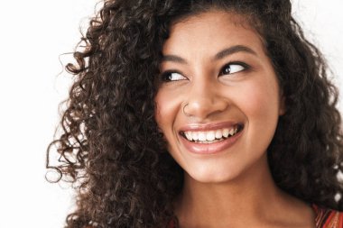 Close up of an attractive cheerful young african woman