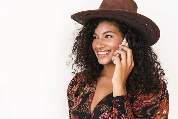 Beautiful cheerful young woman wearing cowboy hat — 스톡 사진