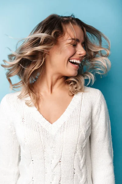 Portrait of beautiful joyful woman laughing and making fun — Stock Photo, Image