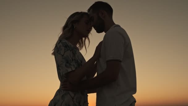 Uma Vista Silhueta Belo Casal Lindo Está Juntos Praia Perto — Vídeo de Stock