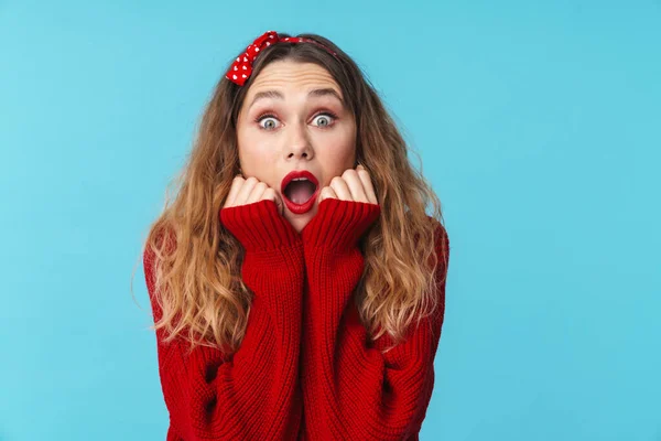 Bild Einer Schockierten Kaukasischen Frau Mit Stirnband Die Ihre Überraschung — Stockfoto