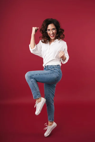 Foto Mujer Joven Hermosa Emocional Bastante Aislado Sobre Fondo Pared — Foto de Stock