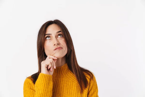 Immagine Una Bella Donna Adulta Bruna Che Indossa Maglione Pensando — Foto Stock