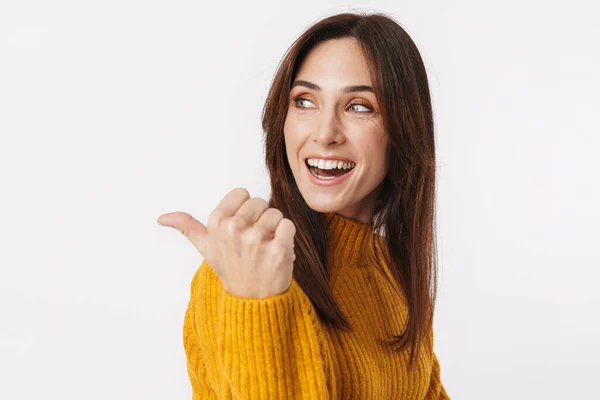 Immagine Una Bella Donna Adulta Bruna Che Indossa Maglione Sorridente — Foto Stock