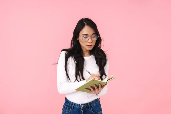 Image Jeune Femme Asiatique Brune Portant Des Lunettes Prenant Des — Photo