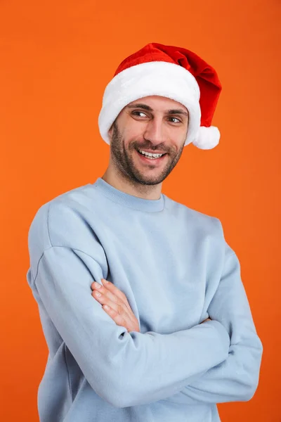 Image Jeune Homme Heureux Optimiste Positif Dans Chapeau Noël Santa — Photo