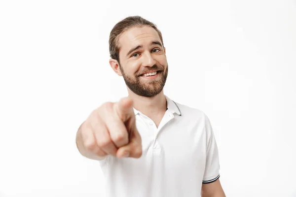 Attractive Happy Young Bearded Man Wearing Casual Outfit Standing Isolated — Stock Photo, Image