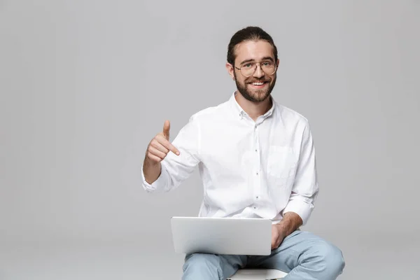 Image Young Positive Happy Optimistic Handsome Bearded Man Posing Isolated — Stock Photo, Image