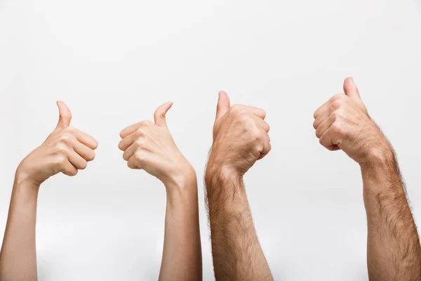 Nahaufnahme Der Erhobenen Hände Eines Mannes Und Einer Frau Isoliert — Stockfoto