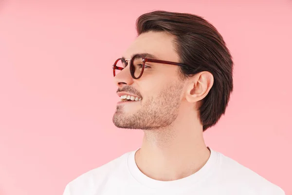 Imagem Perfil Homem Caucasiano Engraçado Usando Óculos Sorrindo Olhando Para — Fotografia de Stock