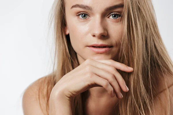 Beauty Portret Van Prachtige Jonge Blonde Halfnaakte Vrouw Met Lang — Stockfoto