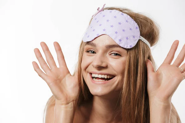 Schoonheid Portret Van Prachtige Jonge Blonde Halfnaakte Vrouw Dragen Slaapmasker — Stockfoto