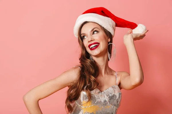 Foto Una Joven Mujer Alegre Vestido Lentejuelas Brillantes Aislados Sobre —  Fotos de Stock