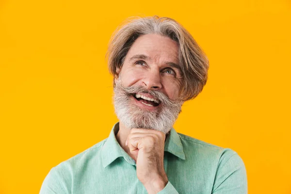 Image Dreaming Positive Thinking Elderly Grey Haired Bearded Man Blue — Stock Photo, Image