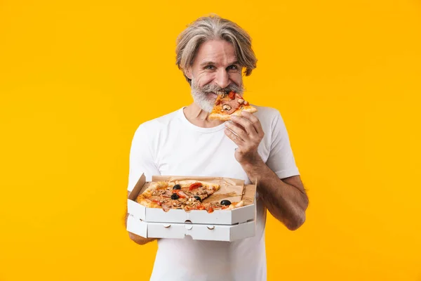 Immagine Positivo Sorridente Anziano Uomo Barbuto Dai Capelli Grigi Posa — Foto Stock