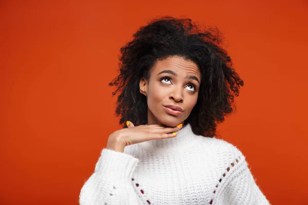 Beautiful Lovely Smiling Young African Woman Wearing Sweater Standing Islolated — Stock Photo, Image