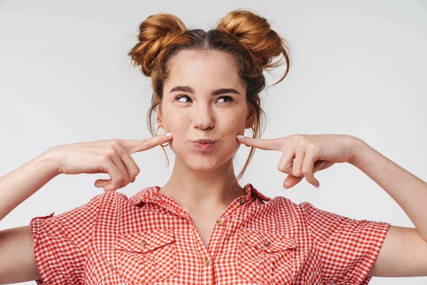 Närbild Härlig Glad Ung Tonåring Flicka Bär Sommarkläder Stående Isolerade — Stockfoto