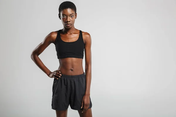 Image Athletic African American Woman Sportswear Posing Looking Camera Isolated — Stock Photo, Image