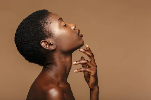 Piękno Portret Atrakcyjny Młody Pół Nagi Afryki Kobieta Krótkimi Czarnymi — Zdjęcie stockowe