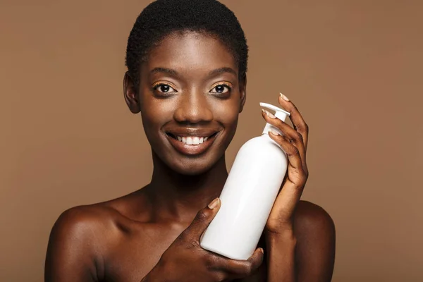 Beauty Portrait Pretty Young Half Naked African Woman Holding Body — Stock Photo, Image