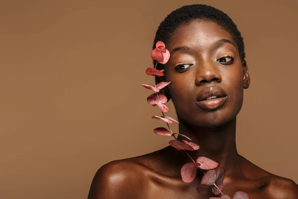 Piękno Portret Piękny Młody Pół Nagi Afryki Kobieta Gospodarstwa Egzotyczne — Zdjęcie stockowe