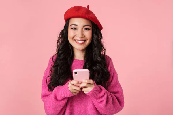 Bild Optimistiska Vackra Asiatiska Flicka Med Långt Mörkt Hår Bär — Stockfoto