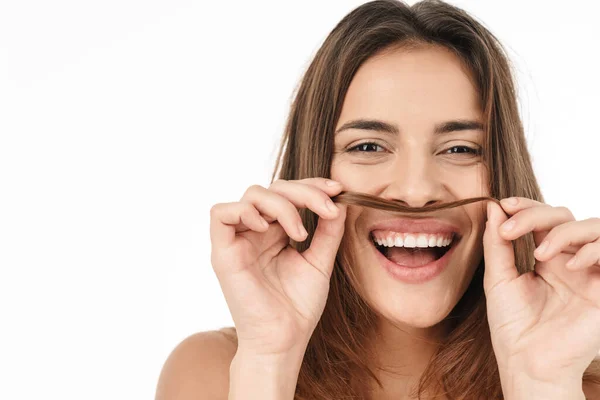 Retrato Belleza Una Atractiva Joven Topless Sonriente Parada Aislada Sobre —  Fotos de Stock