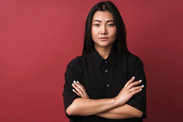 Close Van Een Mooie Jonge Aziatische Vrouw Dragen Casual Kleding — Stockfoto