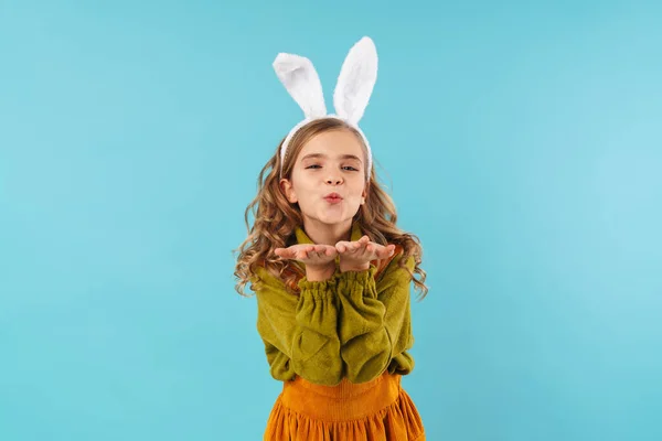 Imagen Una Linda Niña Positiva Las Orejas Conejo Vacaciones Pascua — Foto de Stock