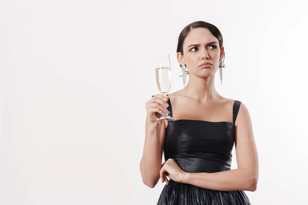 Image Charming Young Glamorous Woman Frowning Holding Glass Champagne Isolated — Stock Photo, Image