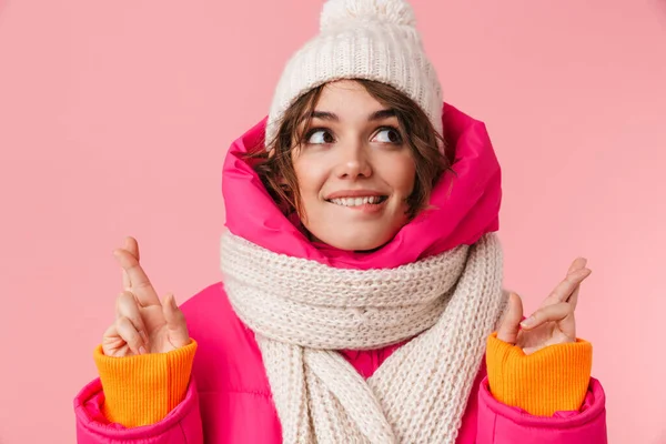 Porträt Einer Schönen Glücklichen Frau Warmer Kleidung Die Lächelnd Die — Stockfoto